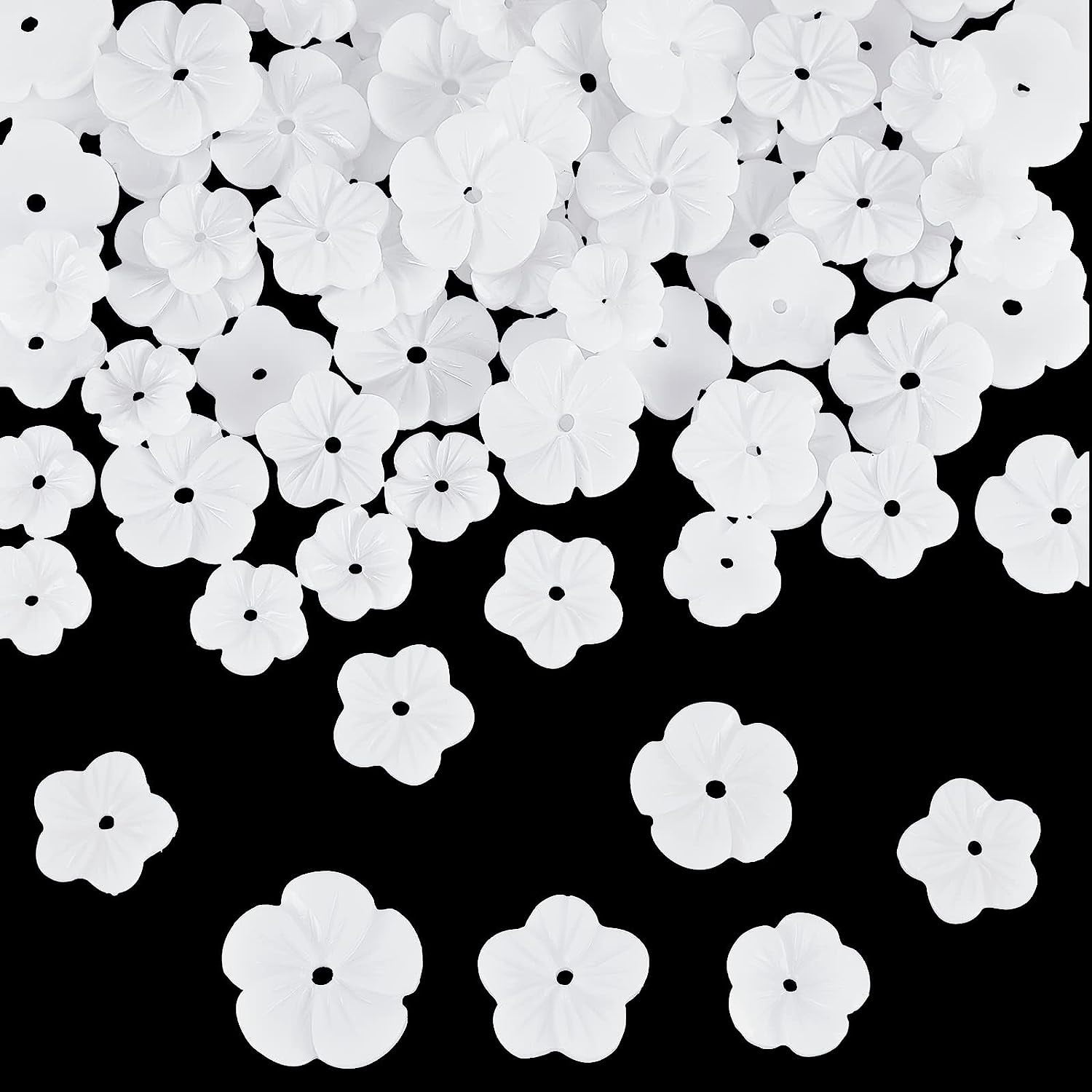 150 Pcs Opaque Resin Flower Beads 3 Sizes White Flower Resin Bead Caps 5Petal Floral End Caps