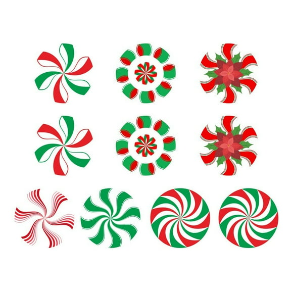 HONITANO 10Pcs Peppermint Floor Stickers Assorted Color PVC Square Shape Removable for Christmas Decoration 7.37x7.37in