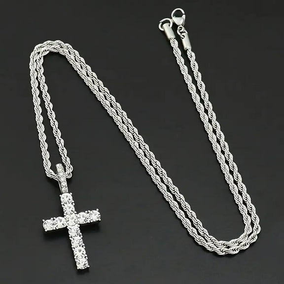 Fathers Day Gift Hip Hop Cross Cubic Zirconia Necklaces for Men Christian Cross Pendant Necklace 18-24 Inches Chain - Religious Jewelry Gift