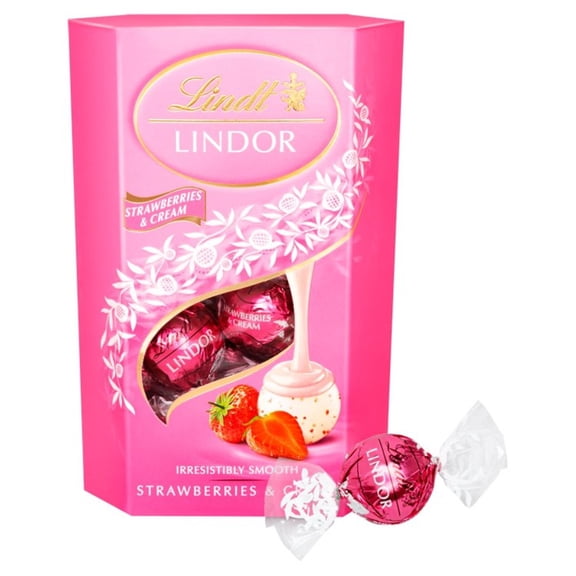 Lindt Lindor Chocolate Truffles - Strawberries & Cream 200g, Imported from Britain