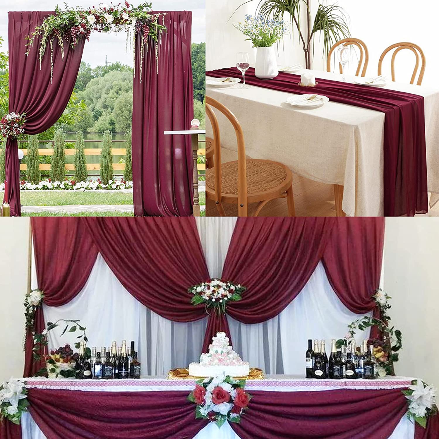 Wehilion Chiffon Table Runner Sheer Chiffon Table Runner Romantic Boho Rustic Wedding Table Runner for Wedding Birthday Party Decor Bridal Baby Shower Table Decoration