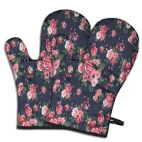 Cute Oven Mitts,Pioneer Flower Floral Print Pattern Oven Mitt 2-Pack Set,Kitchen Gloves for Oven,Heat Resistant Oven Mitts 7.7"x12"