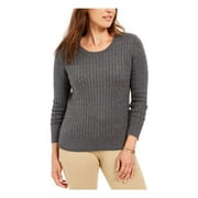KAREN SCOTT Womens Gray Ribbed Long Sleeve Jewel Neck Sweater Petites PM