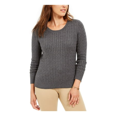 KAREN SCOTT Womens Gray Ribbed Long Sleeve Jewel Neck Sweater Petites PM