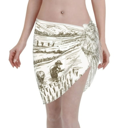 Ocsxa Rice Harvest Print Sarong Coverups For Women Bathing Suit Wrap Swimsuit Skirt Beach Bikini Cover Up Swimwear