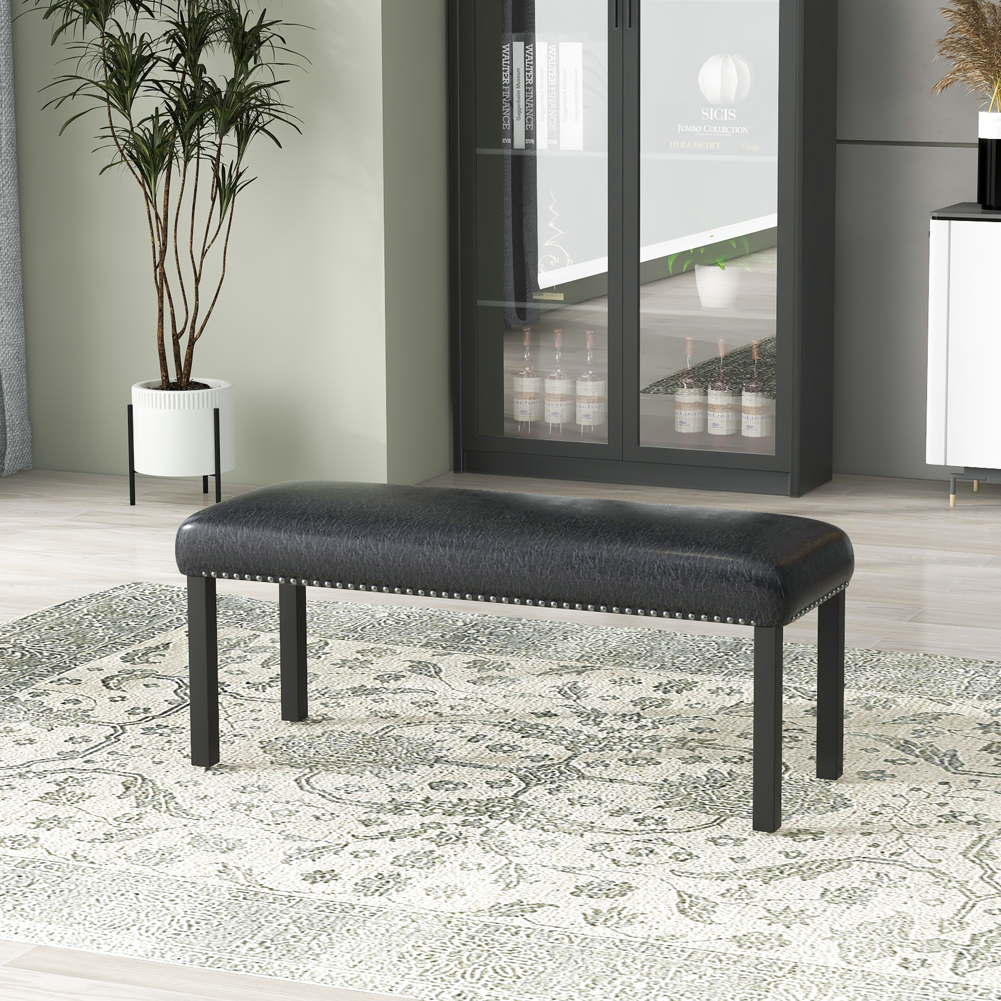 Black upholstered 2025 dining bench