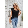 thumbnail image 4 of XCHQRTI Womens Petal Sleeve Shirt Lace Eyelet Cap Tunic Blouse Square Neck Pleated Tshirt Tops, 4 of 8