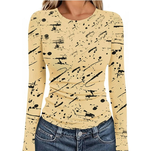 Ailaofu Womens Long Sleeve Stretch Crewneck Ribbed T-Shirt Slim Fit Casual Basic Tops