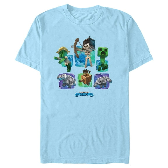 Men's Minecraft Legends Watercolor Mobs  Graphic Tee Light Blue Large