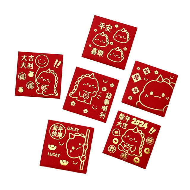 Tnarru 6 Pieces New Year Red Envelopes Red Packets Small Square Greeting Card Envelopes Money Envelopes Hong Bao for Festival E