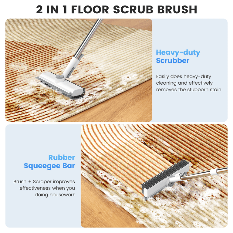 2 in 1 Heavy Duty Floor Scrub Brush with Long Handle for