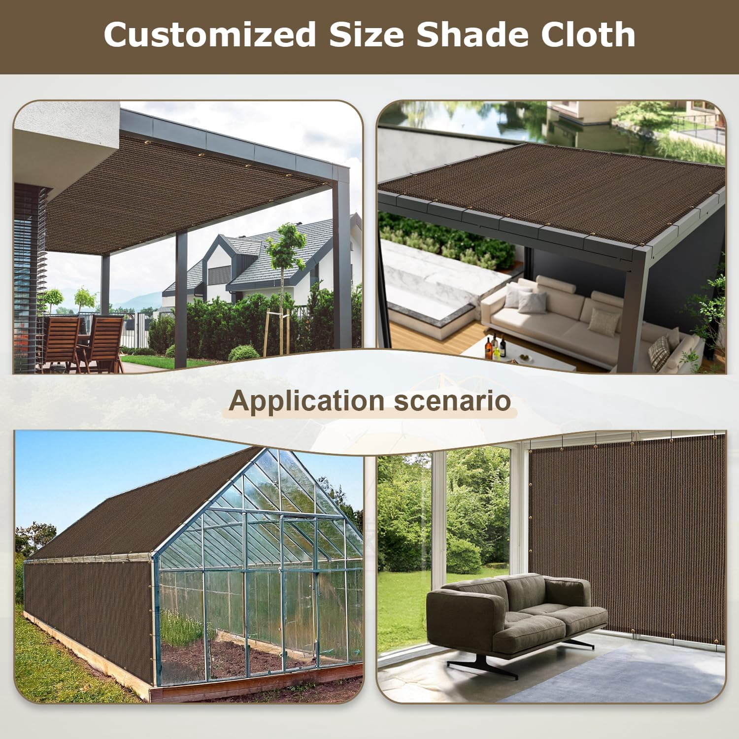LOVE STORY Custom Size 7'x20' Brown Sun Shade Cloth with Grommets Pergola Shade Cover 95% UV Protection for Outdoor