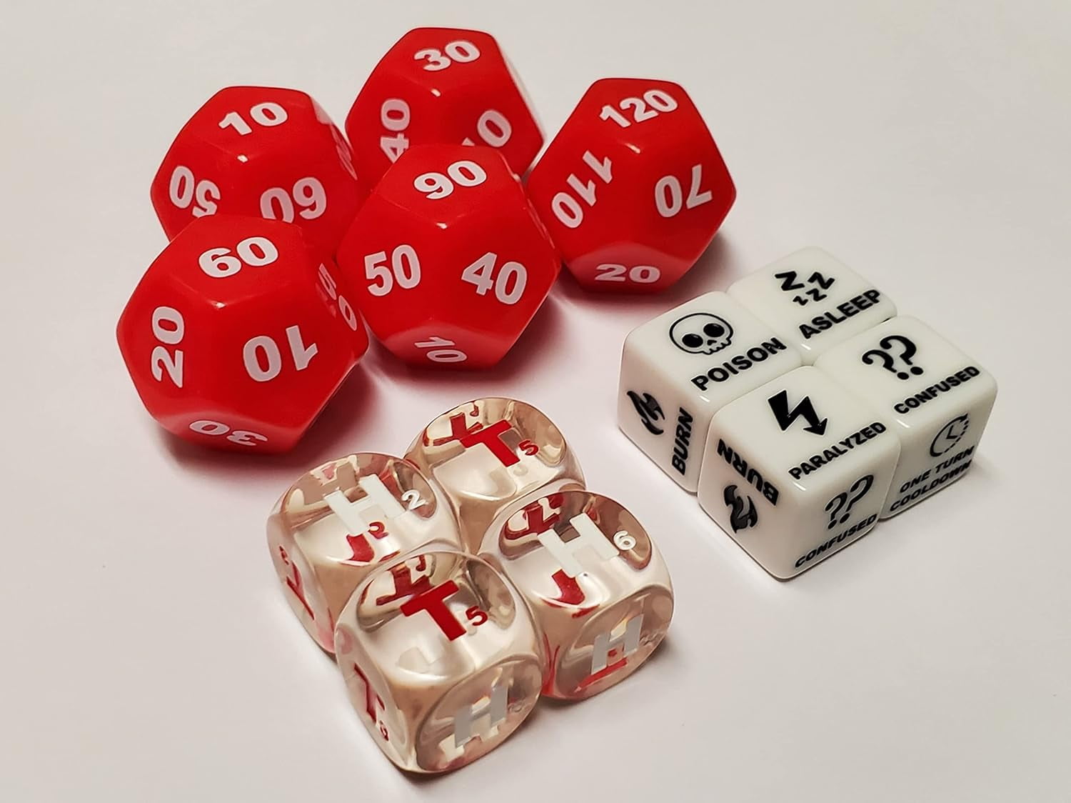 Ultimate Pokemon TCG Compatible Dice Set / Damage Counters 10-120, Special Condition Counters and Heads & Tails Dice