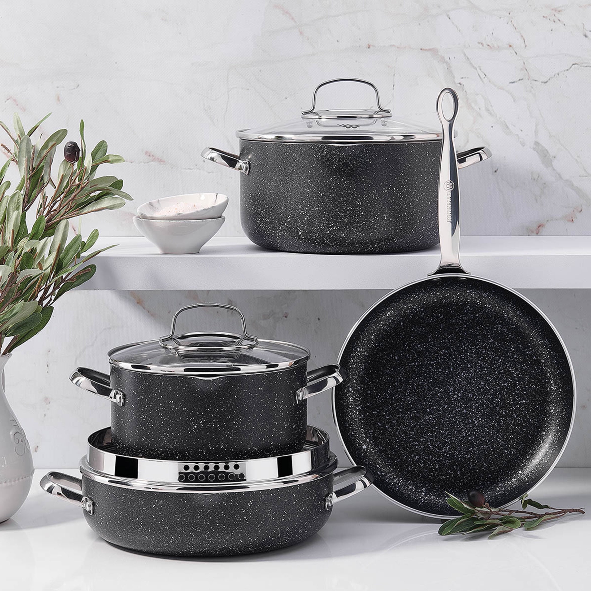 Korkmaz Galaksi Non Stick 10 Inch 6.5 Liter Casserole with Lid in Black