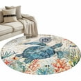 thumbnail image 2 of 4ft Round Rug, Sea Turtle Coastal Non-Skid Rubber Backing Large Area Rugs - Living Room Bedroom Home Office, Vintage Beach Coral Starfish Nautical Indoor Floor Mat Carpets Washable Rug, 2 of 9