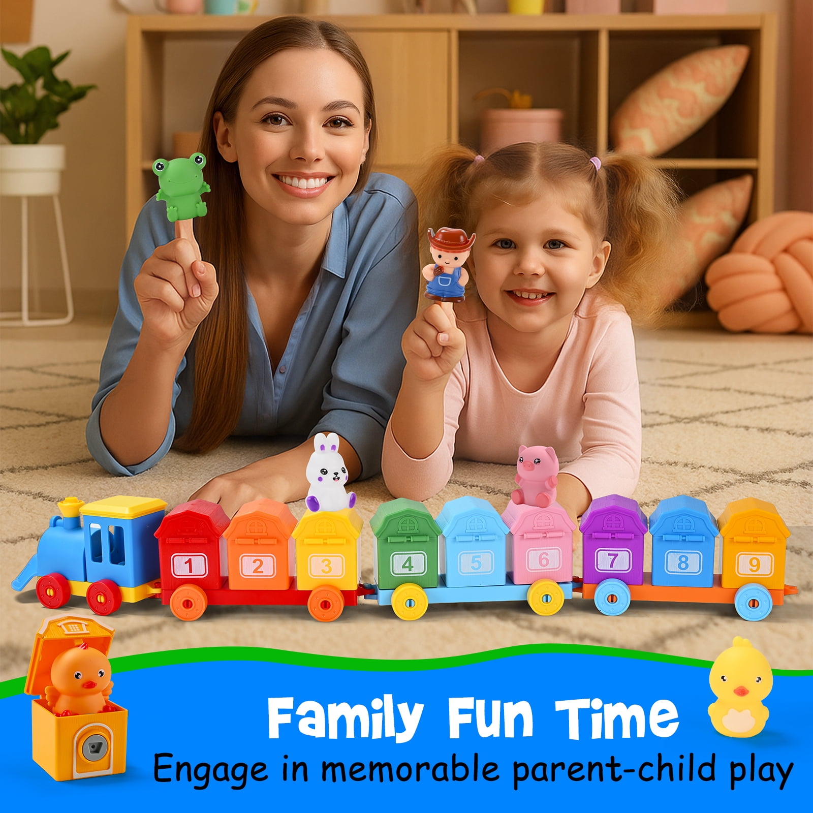 IYHN Farm Train Learning Toy, Counting, Matching & Sorting Montessori Learning Animal Set Including 9 Farm Animals and 1 Farmer, Easter Christmas Birthday Gift for for Toddlers