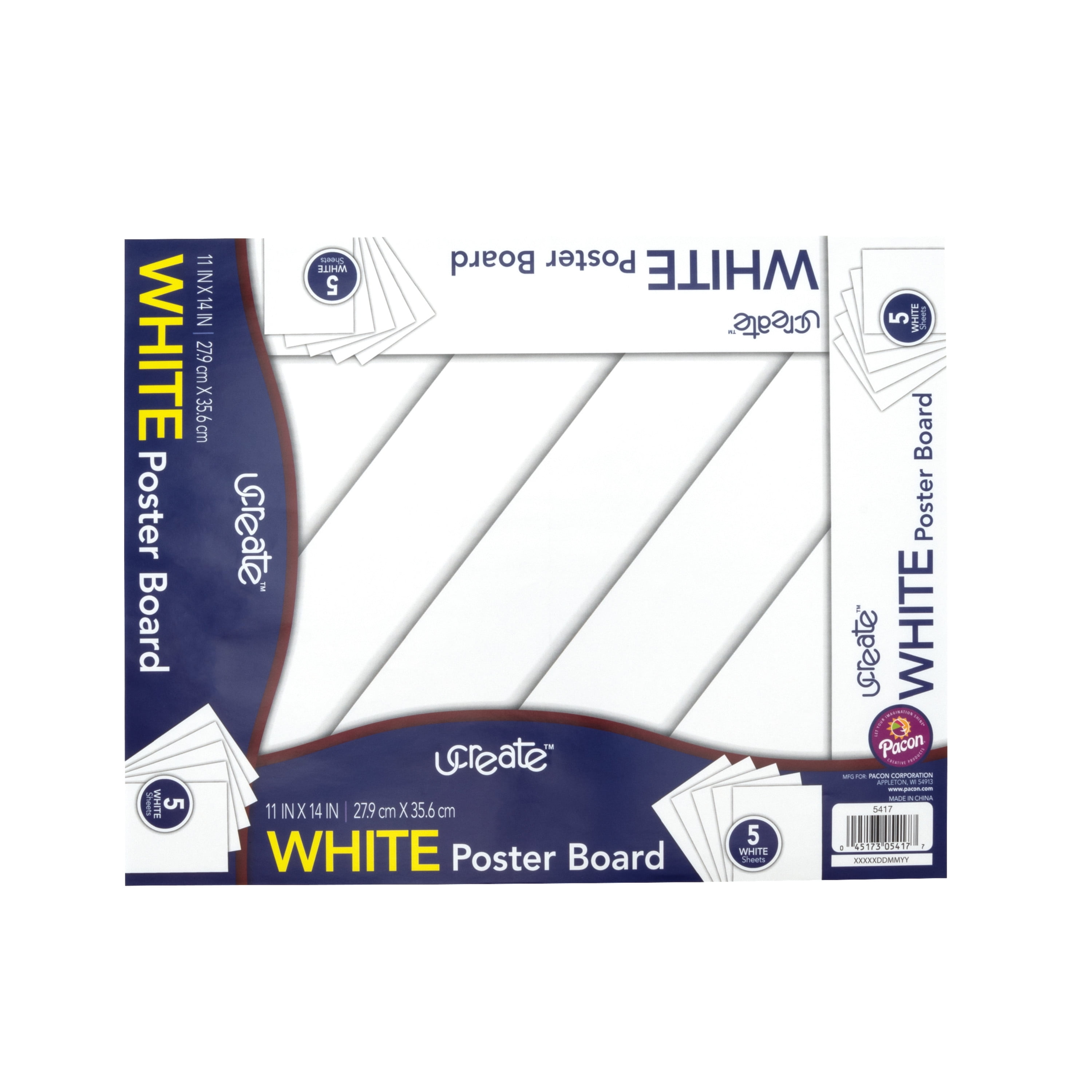 Pacon Poster Board 5Sheet Pack, 11" x 15", White