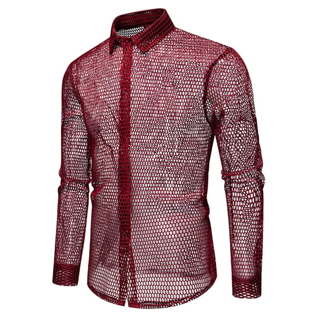 Blusa y camisa de manga larga con cuello vuelto para hombre, informal, a la moda, con botones sólidos, de poliéster, de manga larga y cuello vuelto.