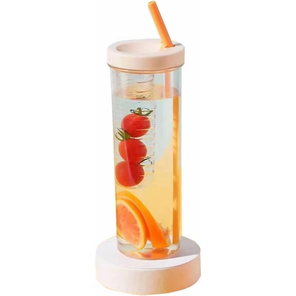 Foldable Straw Water Bottle, Bpa Free, Non-Toxic Pc Plastic Sports Water Cup, Durable Leak-Proof Water Bottle with Filter, Straw Collapsible Water Cup, Yellow