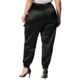 thumbnail image 3 of MODA NOVA Juniors Plus Size Satin Elastic Waist Casual Joggers Cargo Pants Black 2X, 3 of 5