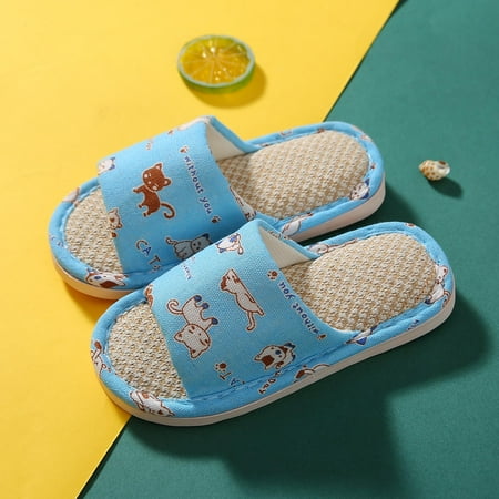 

CHAOLEI Toddler House Slippers For Boys Open Toe Cotton Linen Comfort Slip On Indoor Home Slippers For Girls And Boys