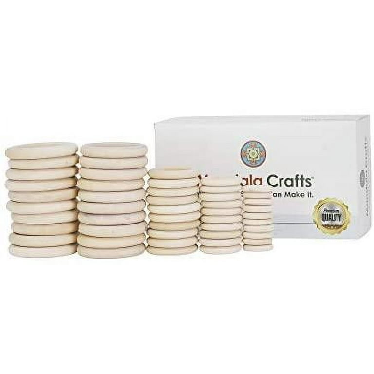 Mandala Crafts Unfinished Natural Wood Rings Kit for Crafts, Macramé, Knitting, Wooden Jewelry Making, Pack of 50 (Natural, 1.2 1.5 2 2.3 2.75 Inches)