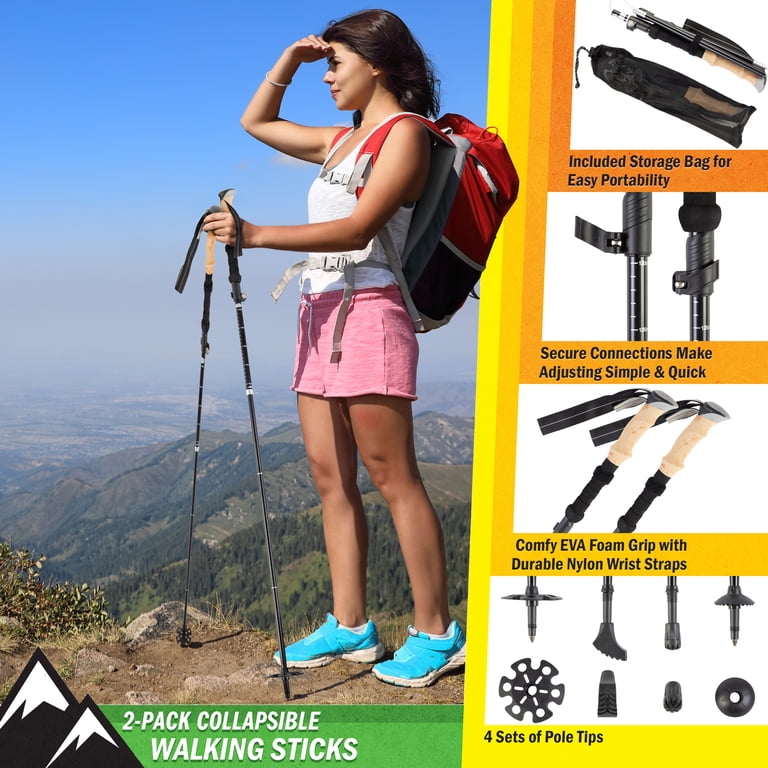 adjustable backpack hiking stick Rhino USA Collapsible w/ Survival Kit (Green), 52