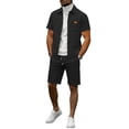 thumbnail image 7 of BLTIBY Men Summer Sets Outfits 2 Piece Waffle Button down Lapel Shirts and Shorts Tracksuits Soft Resort Wear Black S, 7 of 7