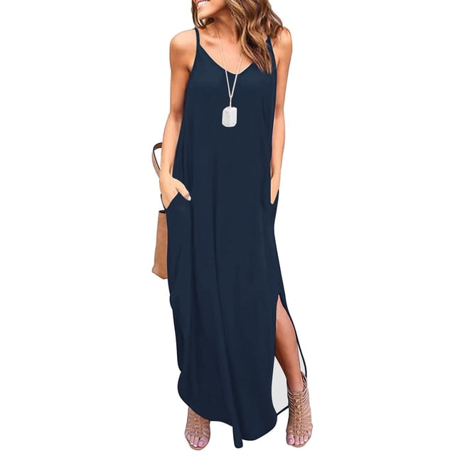 Robes pour Femmes 2023 Mode Femmes Décontractées Col en V Unies Robes d'Été Sans Manches Robe Chandail Robes de Soirée pour Femmes Élégantes Élégantes en Liquidation