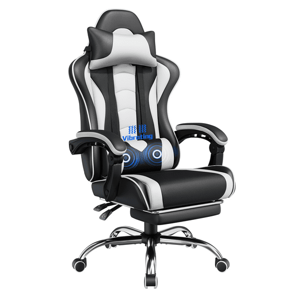 Yaheetech High Back Ergonomic Gaming Chair with Slide Out Footrest, Black/White