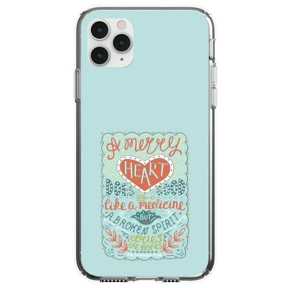 DistinctInk Clear Shockproof Hybrid Case for iPhone 12 / 12 PRO (6.1" Screen) - TPU Bumper, Acrylic Back, Tempered Glass Screen Protector - Proverbs 17:22 - A Merry Heart Does Good