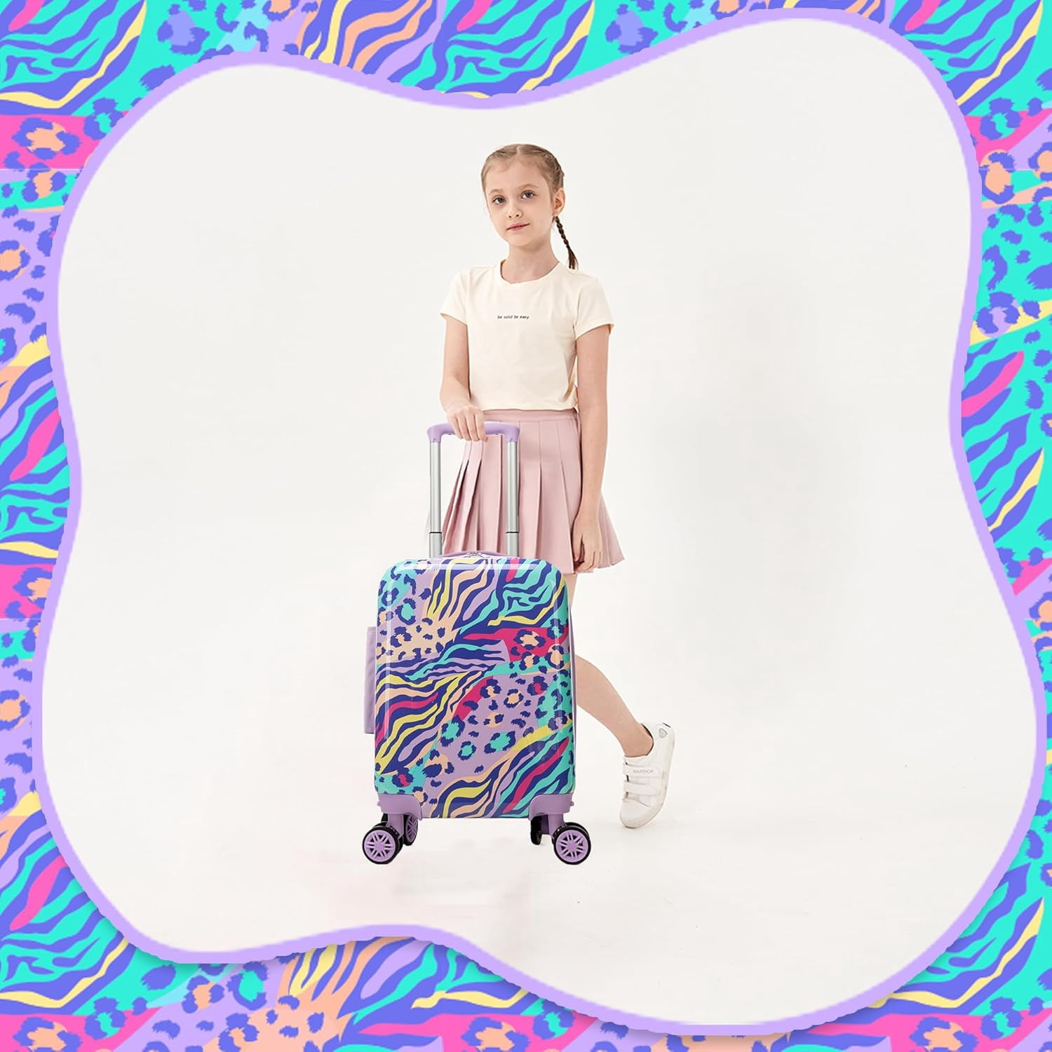Kids Luggage Sets 2 Piece Hardshell Suitcases with Wheels for Girls with Neck Pillow Airplane Suitcase Set Travel Essential