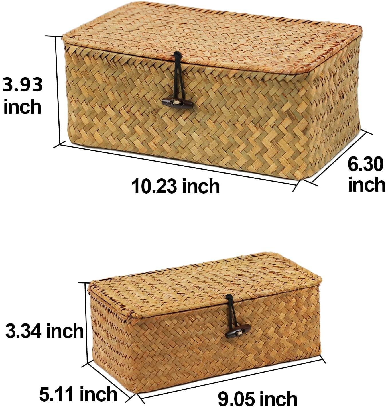Set of 2 Wicker Basket with Lid, Seagrass Woven Basket for Storage, Decorative Storage Baskets Bins for Organizing Home