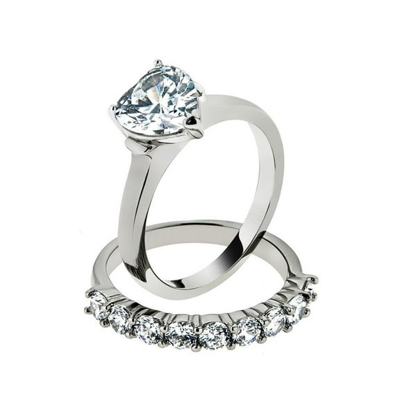 2.7 Ct Heart Cut Cubic Zirconia Stainless Steel Wedding Ring Set Women's Size 6