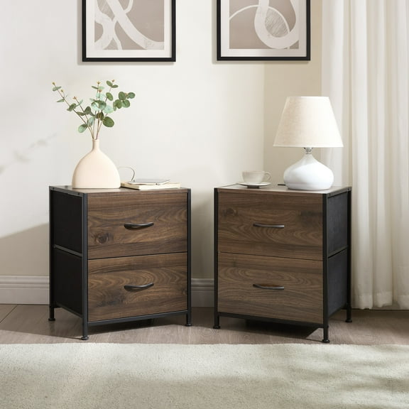 Mainstays 2-Pack Fabric Nightstand with USB, Walnut