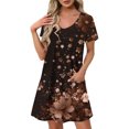 thumbnail image 2 of GaThRRgYP Summer Dresses for Juniors,Women's Fashion Summer Print Short-sleeved V-neck Casual Dress Coffee M, 2 of 8