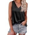 thumbnail image 1 of Camiseta sin mangas con cuello en V para mujer, color puro, acabado satinado, moda sin mangas, color liso satinado, 1 of 6