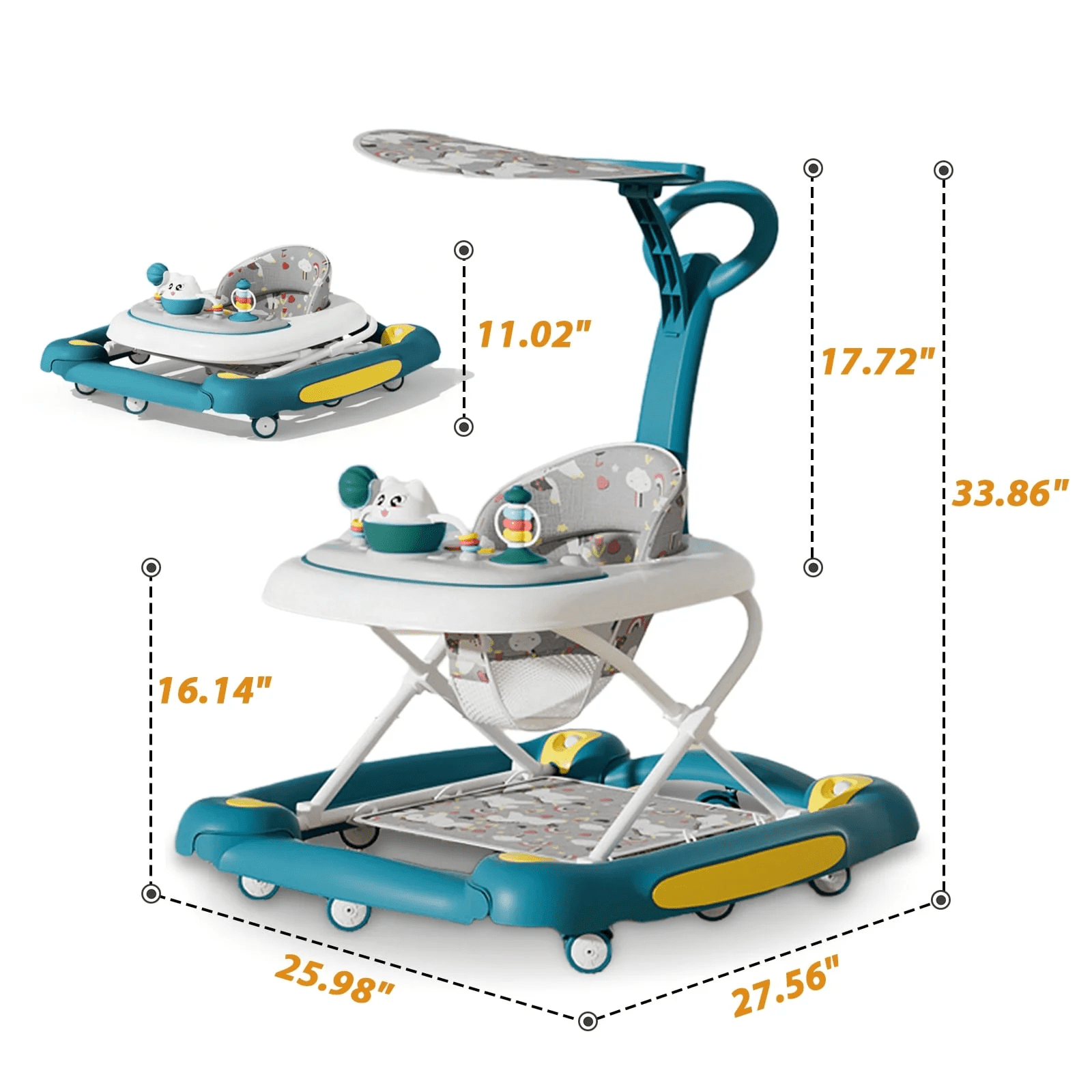 PUEDO 6 in 1 Baby Walker with Wheels for Babies 6-24 Months, Foldable Push Walker for Boys Girls, Green