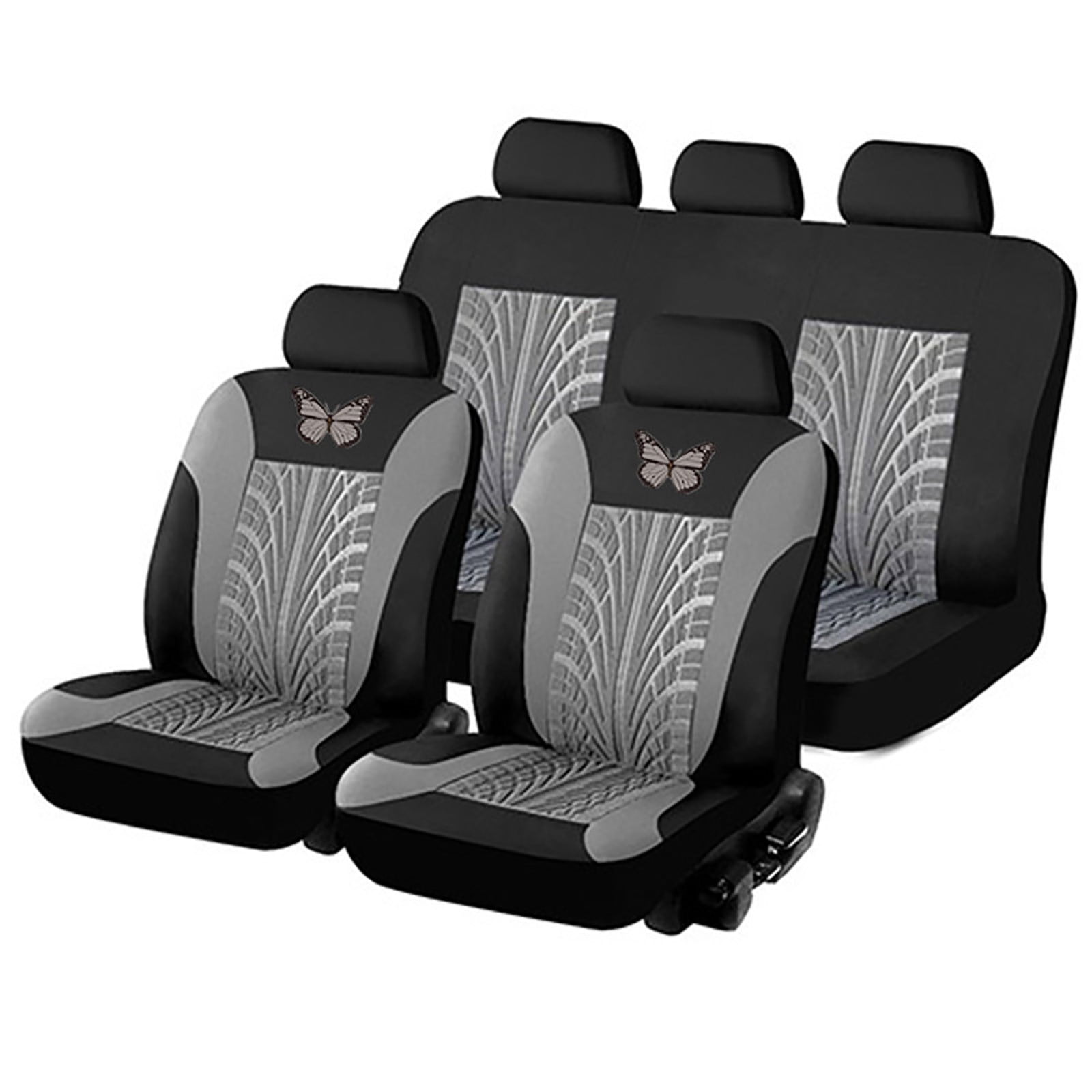 Gray Butterfly Car Seat Covers Full Set - Front Bucket with Split Bench for Cars, Gray Full Set Seat Protectors for Women, Fit for Vehicles,Cars,Suvs,Vans