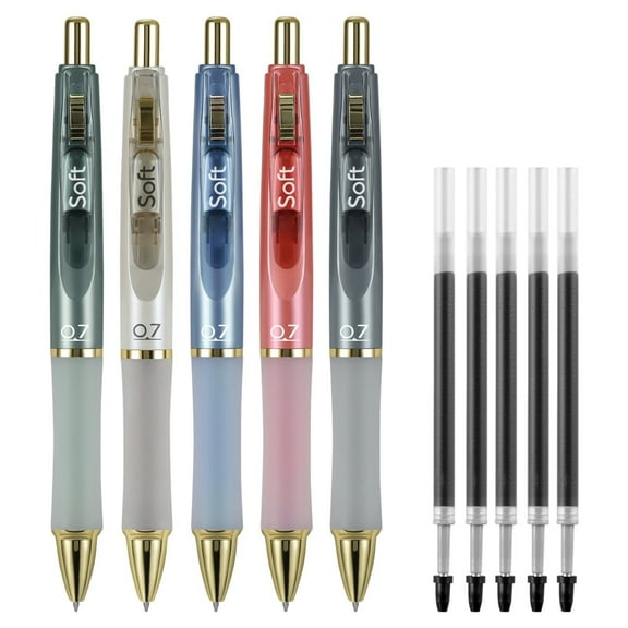 Glitter Gel Pens Retractable, Tyeign Gel Pens 0.7Mm Retractable Rolling Gel Pens Refillable Medium Point for Smooth Writing Pack of 5，5Ml Black Ink Pens Retractable Gel Pens Retractable Blue