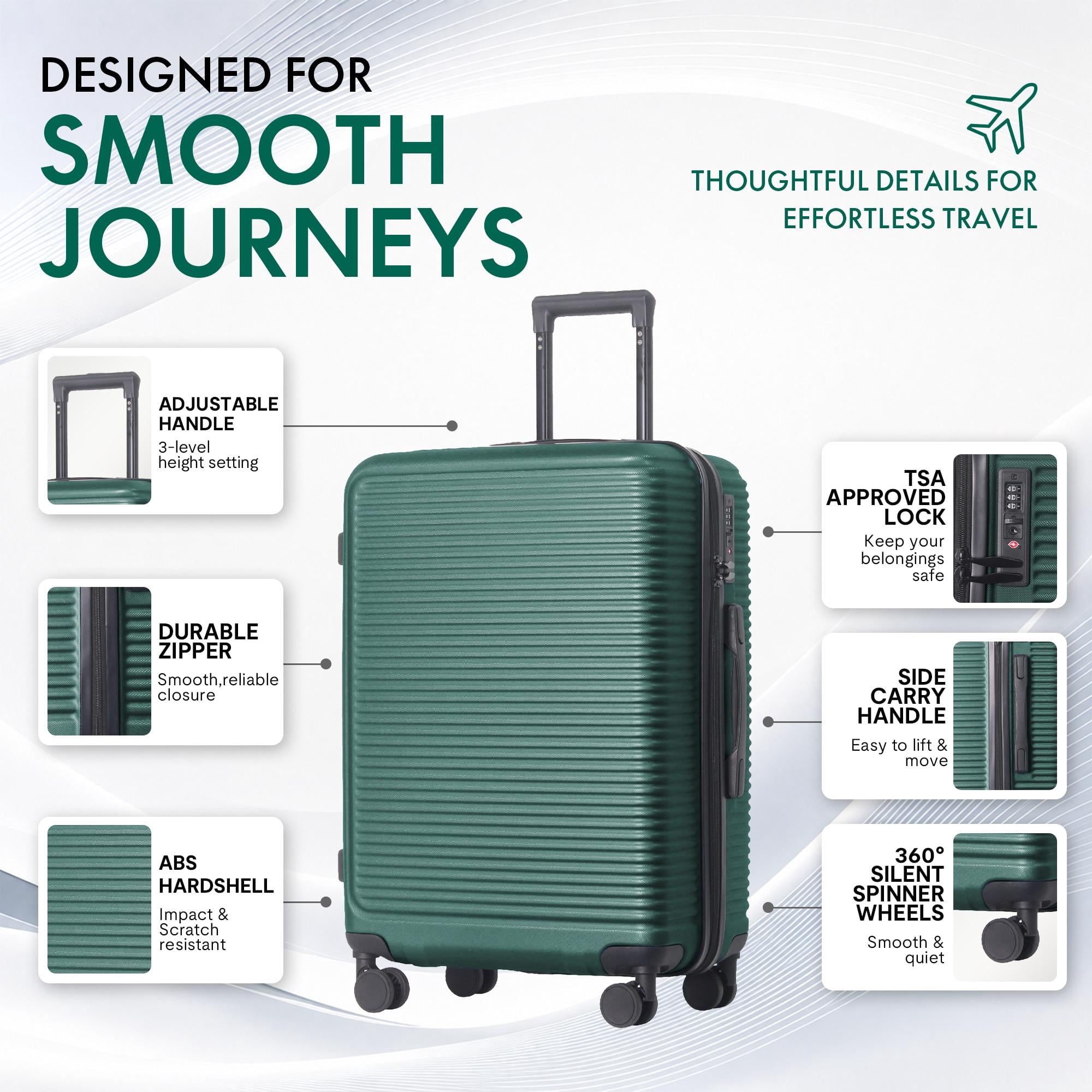 3-Piece ABS Hardshell Luggage Set, Lightweight Scratch-Resistant Suitcases with Silent Spinner Wheels & TSA Lock, Dark Green