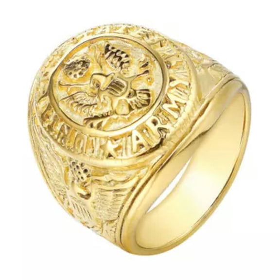 QQTDFG Men's Stainless Steel Domineering Vintage United States Army Ring Gift-Gold-12
