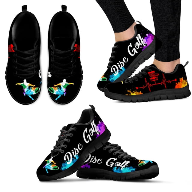 Zapatos de marca con diseño de grafiti artístico colorido y moderno, zapatos con estampado de golf, zapatos deportivos/de ocio cómodos, zapatos planos negros suaves