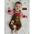 thumbnail image 5 of Spewahor Infant Baby Boys Girls Christmas Clothes Set 0 3 6 9 12 18 Months Stripe Print Long Sleeve Romper Gingerbread Man Embroidery Overall Pants and Hat 3Pcs Outfit, 5 of 9