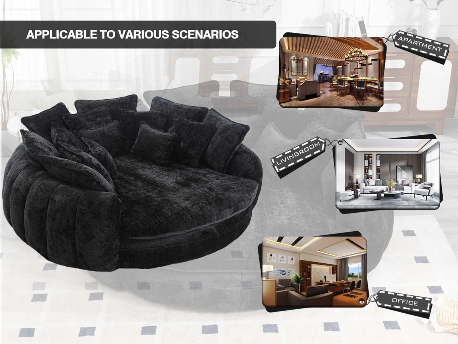 litvz 81.1in extra wide round boneless sofa oversized round chaise lounge comfy with 14 pillows for living room