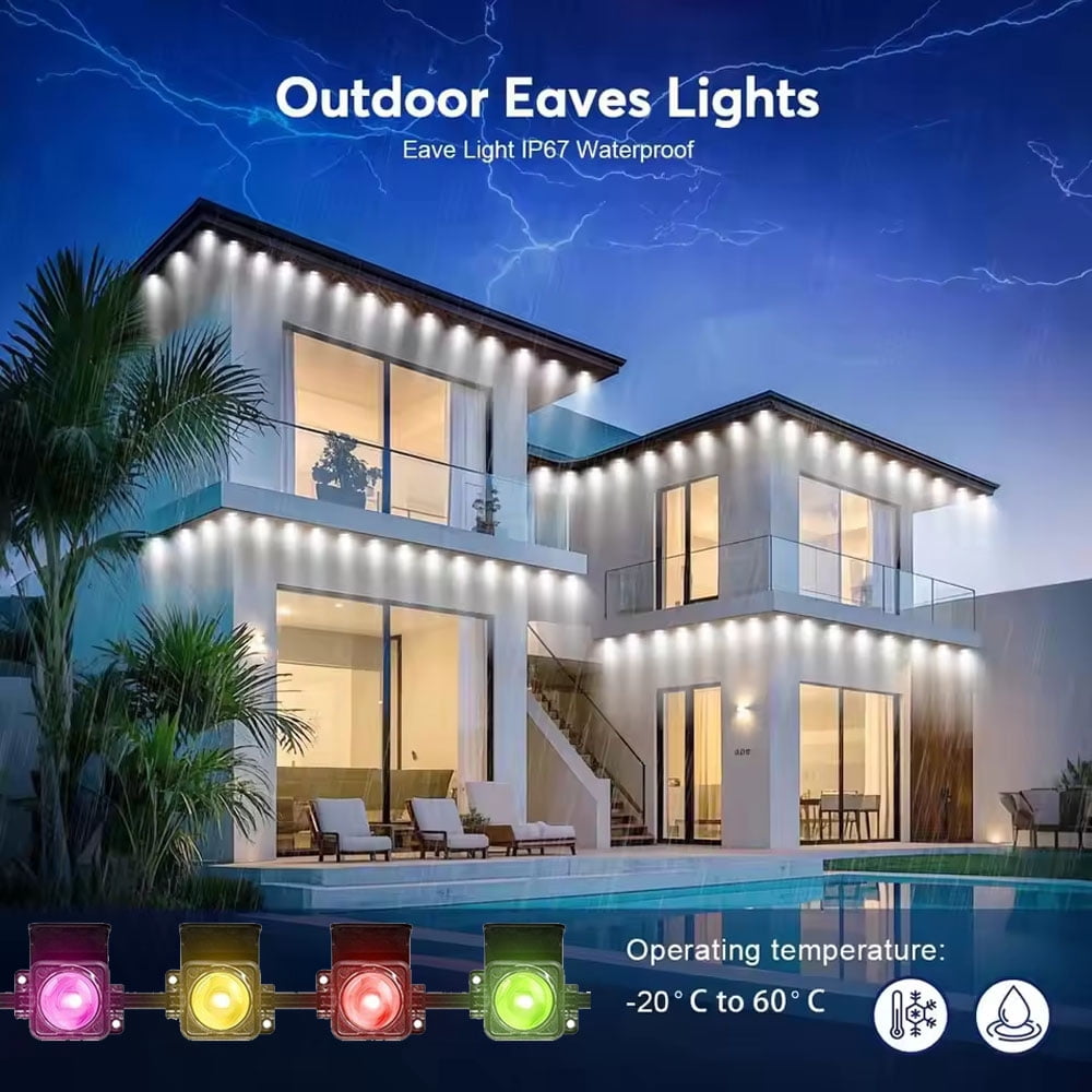 VIVIHEYDAY Permanent Outdoor Lights 50ft, Smart RGB App Remote Control Outdoor Lights with 30 LEDs, LED Eaves Lights IP67 Waterproof, House Roof Outdoor Lighting for Party, Halloween, Christmas