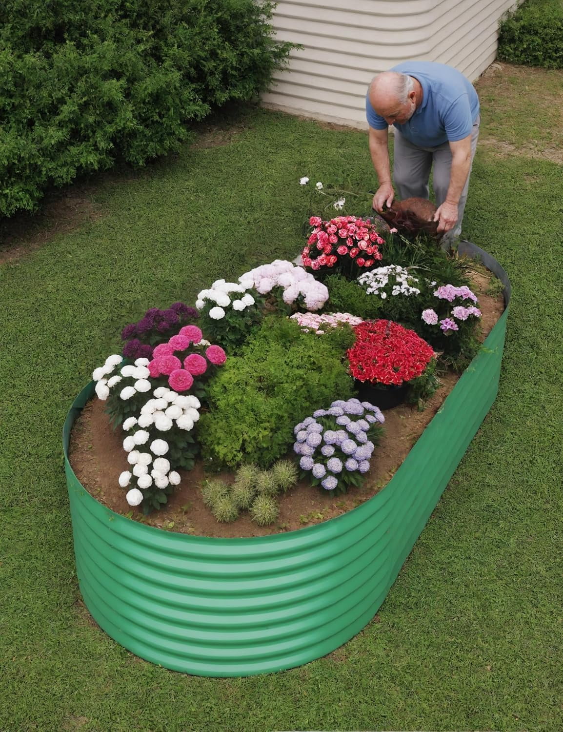 Raised Garden Bed 8x4x2 ft, Green Oval Galvanized Steel Planter, Weather Resistant Outdoor Raised Beds for Vegetables, Flowers & Herbs, Modern Modular Metal Garden Box, Green