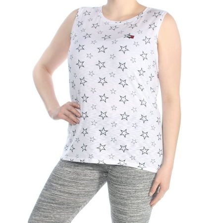 TOMMY HILFIGER Womens White Star Printed Sleeveless T-Shirt Active Wear Top  Size: (Best Party Wear Shirts In India)
