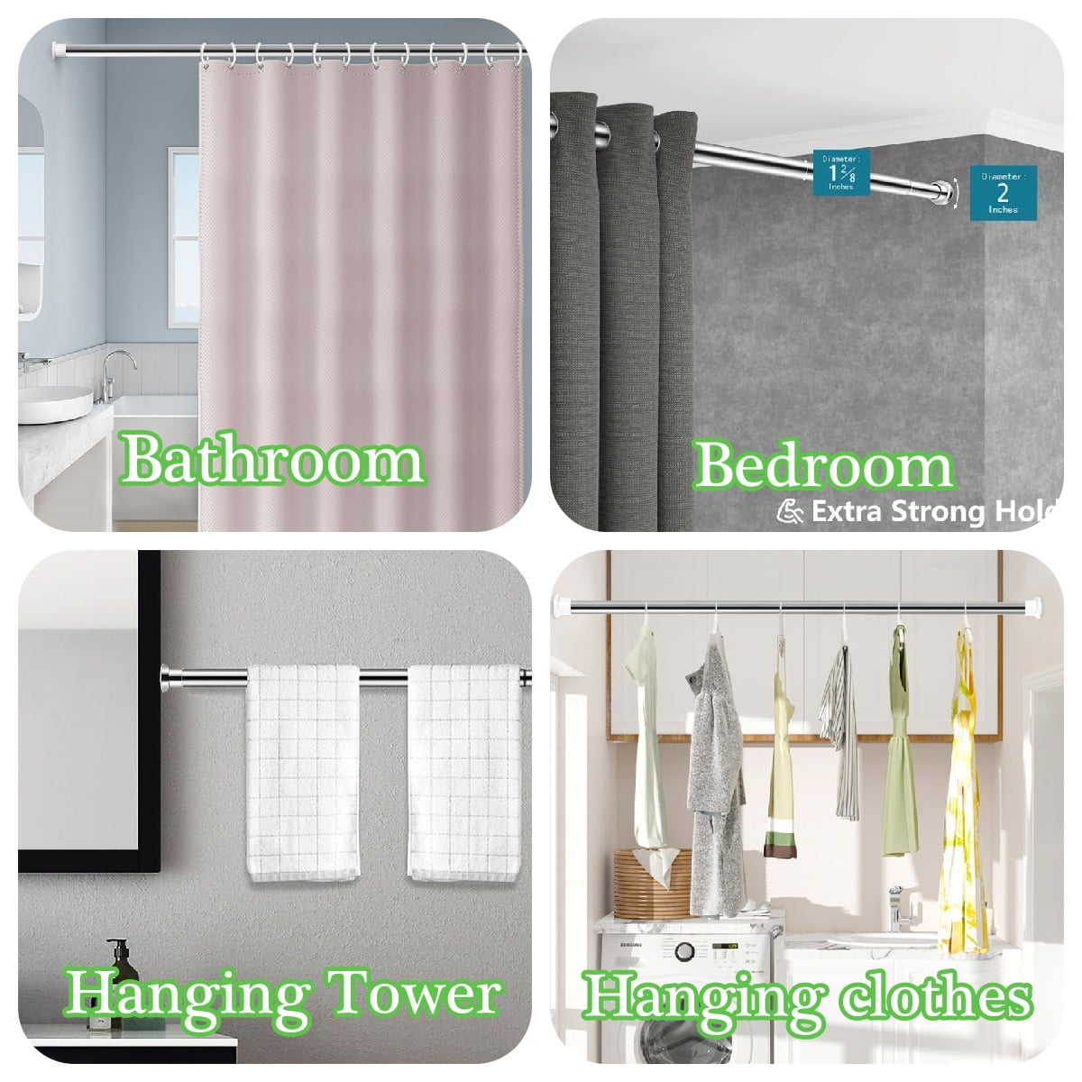 Room Divider Spring Tension Curtain Rod 43 to 141 inches,Adjustable Shower Curtain Rods,No Drilling,Closet Telescopic Rods,Expandable Balcony Tension Pole,Silver