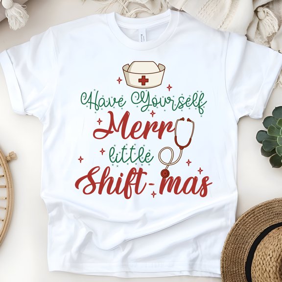 Funny Nurse Shiftmas Graphic T-Shirt for Men and Women, Unisex Casual Tee, White, Size S